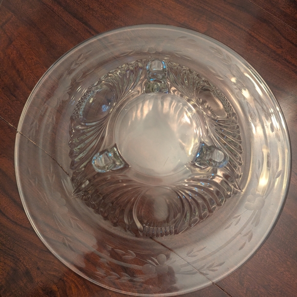 Clear Glass Footed Bowl Vintage Paden City Maya Floral Wheel Cut - Picture 8 of 9